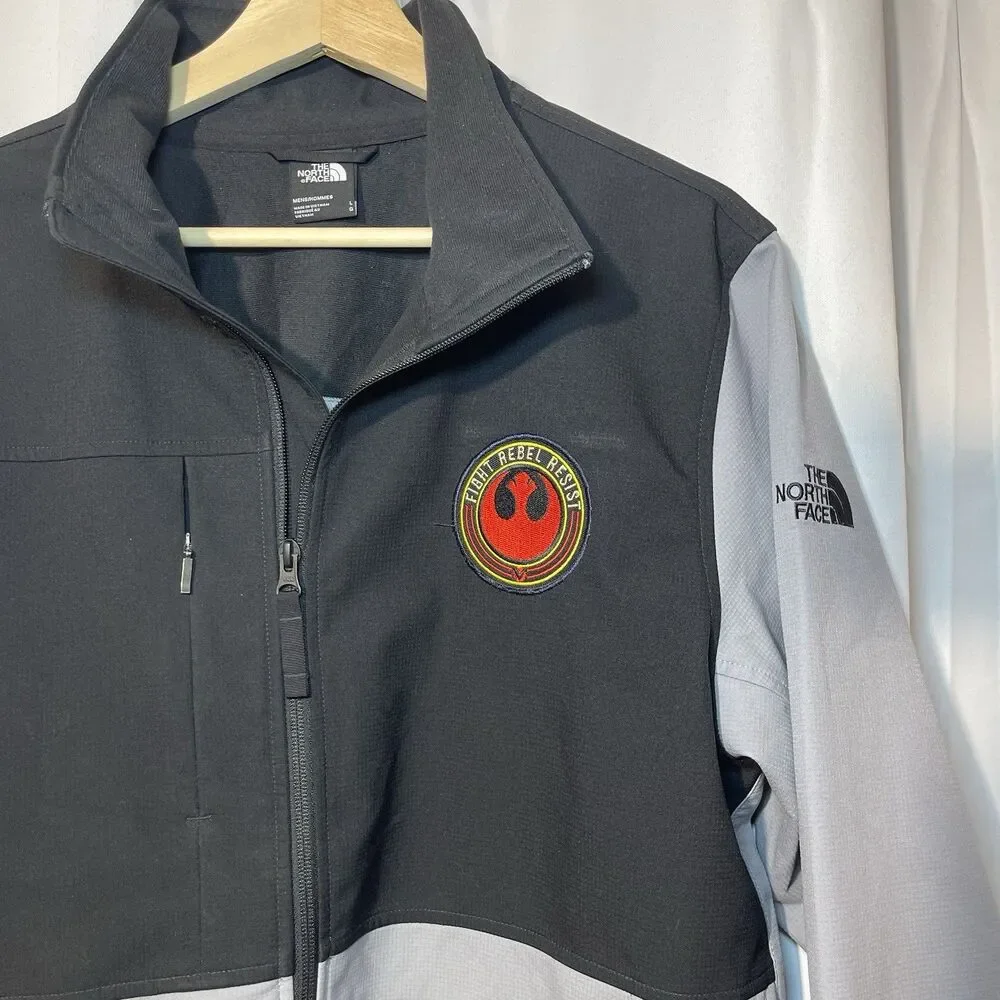 The North Face Castle Rock Jacket Mens L Black Gray Zip Soft Shell Rebel Allianc
